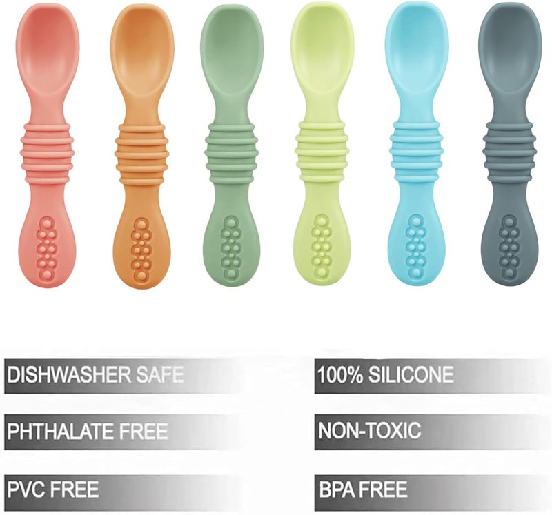 PandaEar 6 Pack Silicone Baby Spoons - Self Feeding Utensils 6-12 Months - Infant Spoons First Stage - Baby Feeding Essentials - Image 2